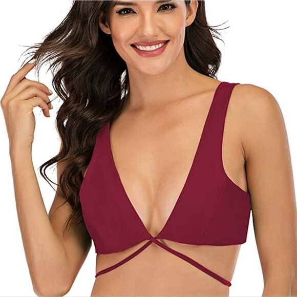 NWT SherryDC Women's Self Tie Cross Front Bikini Top - Picture 1 of 6